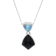 9ct White Gold Whitby Jet Moonstone Faceted Four Sided Drop Necklace, PUNQ0000318.