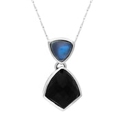 9ct White Gold Whitby Jet Moonstone Faceted Four Sided Drop Necklace, PUNQ0000323.