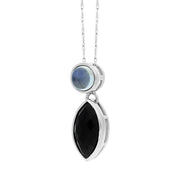 9ct White Gold Whitby Jet Moonstone Faceted Marquise Drop Necklace D
