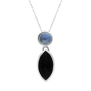 9ct White Gold Whitby Jet Moonstone Faceted Marquise Drop Necklace, PUNQ0000308.