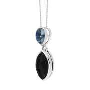 9ct White Gold Whitby Jet Moonstone Faceted Marquise Drop Necklace D