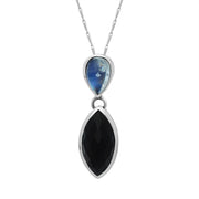 9ct White Gold Whitby Jet Moonstone Faceted Marquise Drop Necklace, PUNQ0000317.