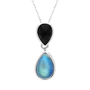 9ct White Gold Whitby Jet Moonstone Faceted Pear Drop Necklace, PUNQ0000306.