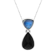 9ct White Gold Whitby Jet Moonstone Faceted Pear Drop Necklace, PUNQ0000309.