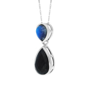 9ct White Gold Whitby Jet Moonstone Faceted Pear Drop Necklace D