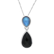 9ct White Gold Whitby Jet Moonstone Faceted Pear Drop Necklace, PUNQ0000312.