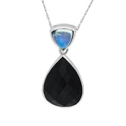 9ct White Gold Whitby Jet Moonstone Faceted Pear Drop Necklace, PUNQ0000321.