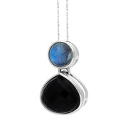 9ct White Gold Whitby Jet Moonstone Faceted Pear Drop Necklace D