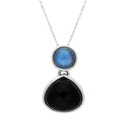 9ct White Gold Whitby Jet Moonstone Faceted Pear Drop Necklace, PUNQ0000841.