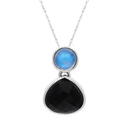 9ct White Gold Whitby Jet Moonstone Faceted Pear Drop Necklace, PUNQ0000848.