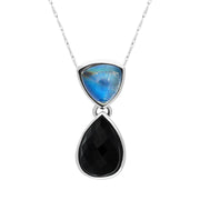 9ct White Gold Whitby Jet Moonstone Faceted Pear Drop Necklace, PUNQ0000849.