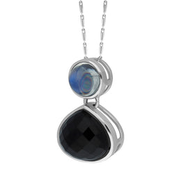 9ct White Gold Whitby Jet Moonstone Faceted Pear Necklace D