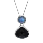 9ct White Gold Whitby Jet Moonstone Faceted Pear Necklace, PUNQ0000310.