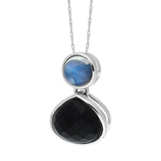 9ct White Gold Whitby Jet Moonstone Faceted Pear Necklace D
