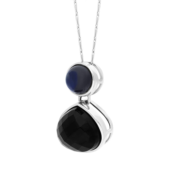 9ct White Gold Whitby Jet Moonstone Faceted Pear Necklace D