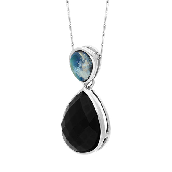 9ct White Gold Whitby Jet Moonstone Faceted Pear Necklace D