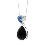 9ct White Gold Whitby Jet Moonstone Faceted Pear Necklace D