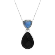 9ct White Gold Whitby Jet Moonstone Faceted Pear Necklace, PUNQ0000320.