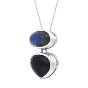 9ct White Gold Whitby Jet Moonstone Faceted Upsidedown Pear Drop Necklace D