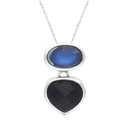 9ct White Gold Whitby Jet Moonstone Faceted Upsidedown Pear Drop Necklace, PUNQ0000847.