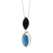 9ct White Gold Whitby Jet Moonstone Marquise Drop Necklace D