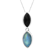 9ct White Gold Whitby Jet Moonstone Marquise Drop Necklace D, PUNQ0000313.