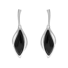 9ct White Gold Whitby Jet Open Marquise Drop Earrings, E2437