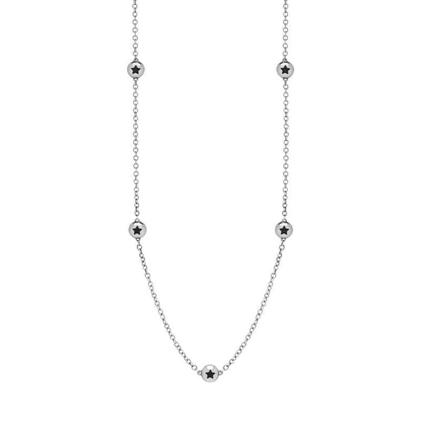 9ct White Gold Whitby Jet Star Link Disc Chain Necklace, N744.