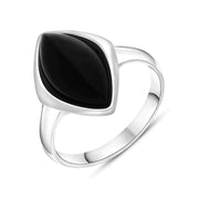 9ct White Gold Whitby Jet Wide Marquise Ring, R985