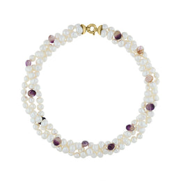 9ct Yellow Gold Blue John Freshwater Pearl Necklace D NUNQ0000747.