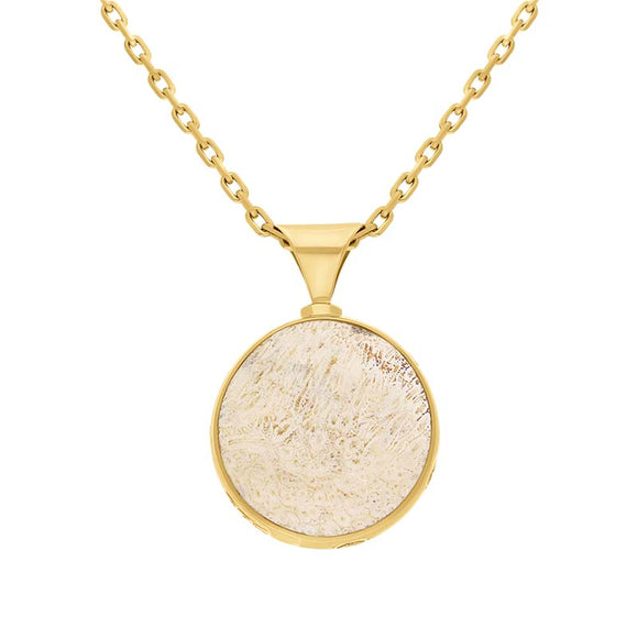 9ct Yellow Gold Coquina Larimar Double Sided Round Fob Pendant Necklace P146.