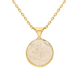 9ct Yellow Gold Coquina Larimar Double Sided Round Fob Pendant Necklace P146.