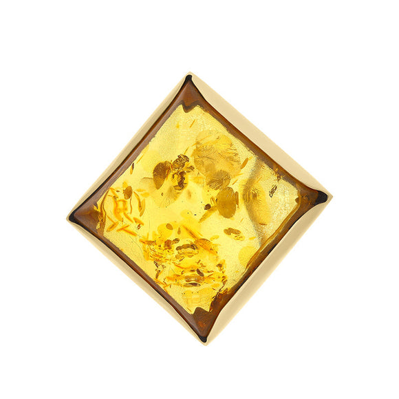 9ct Yellow Gold Amber Large Square Brooch, EUNQ0000021.