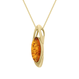 9ct Yellow Gold Amber Marquise Ellipse Necklace D