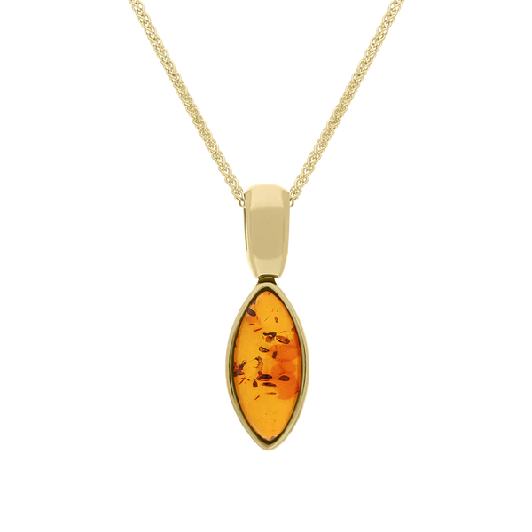 9ct Yellow Gold Amber Marquise Rivet Top Necklace P1446