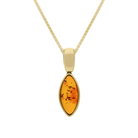 9ct Yellow Gold Amber Marquise Rivet Top Necklace P1446