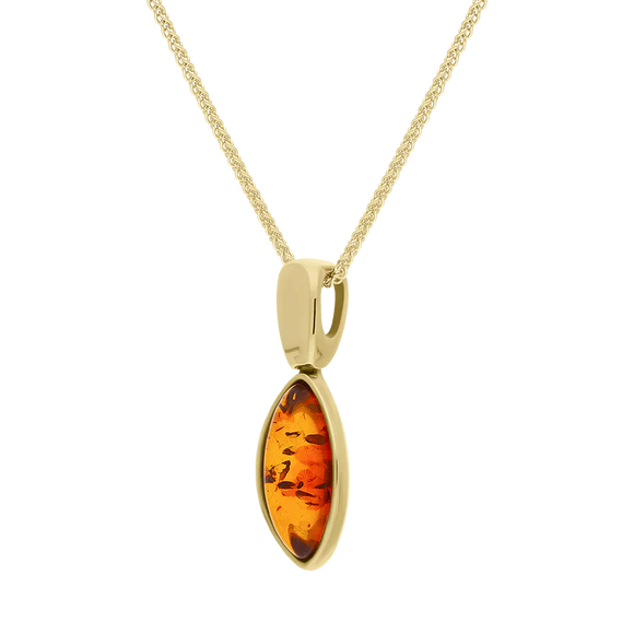 9ct Yellow Gold Amber Marquise Rivet Top Necklace D