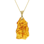 9ct Yellow Gold Amber Organic Polished Necklace D PUNQ0001632.