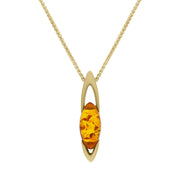 9ct Yellow Gold Amber Small Marquise Ellipse Necklace, P1443C.
