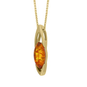 9ct Yellow Gold Amber Small Marquise Ellipse Necklace, P1443C_2.