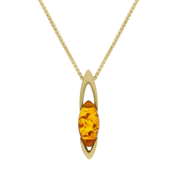 9ct Yellow Gold Amber Small Marquise Ellipse Necklace, P1443C.