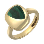 9ct Yellow Gold And Malachite Freeform Oblong Shape Ring, R229.