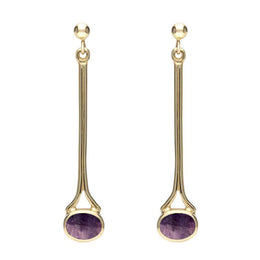9ct Yellow Gold Blue John Long Drop Earrings. E094.