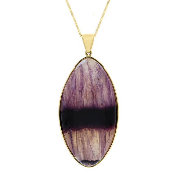 9ct Yellow Gold Blue John Long Marquise Unique Necklace, PUNQ0002446