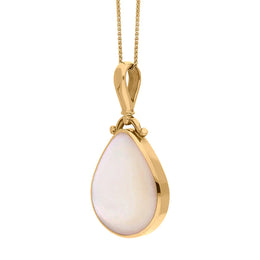 9ct Yellow Gold Blue John Mother of Pearl Double Sided Pear Fob Necklace, P056_3.