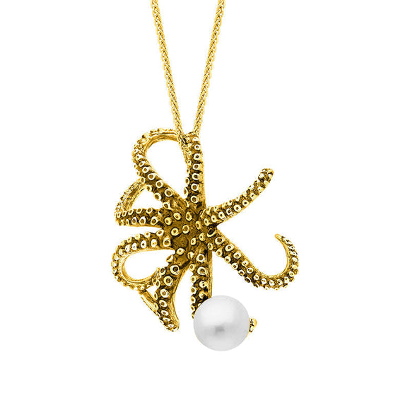 9ct Yellow Gold Freshwater Pearl Bead Octopus Necklace