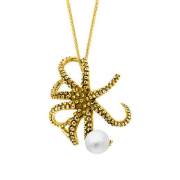 9ct Yellow Gold Freshwater Pearl Bead Octopus Necklace