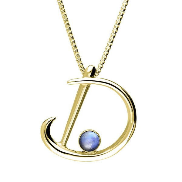 18ct Yellow Gold Moonstone Love Letters Initial D Necklace, P3451