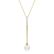 9ct Yellow Gold Freshwater Pearl 0.18ct Diamond Drop Necklace D