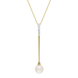 9ct Yellow Gold Freshwater Pearl 0.18ct Diamond Drop Necklace D